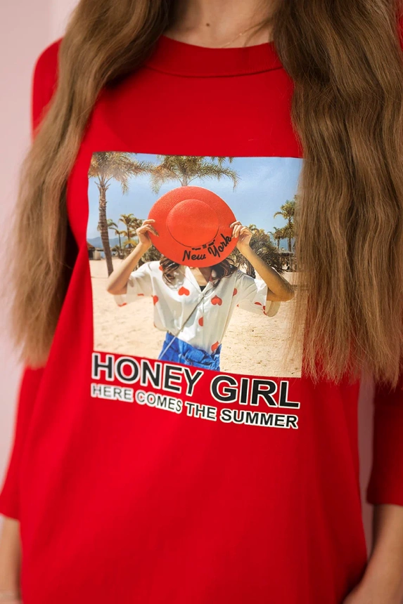 Šaty s potiskem Honey girl červené