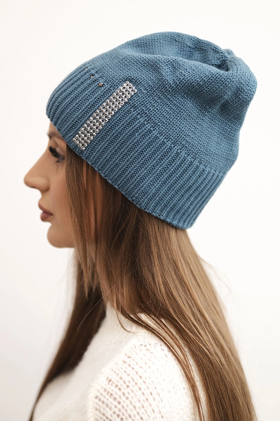 Women's winter wool hat with zircons K453 denim