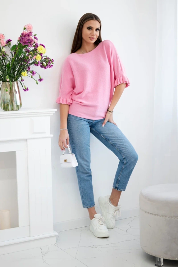 Pullover mit Rüschen am Ärmel Hellrosa