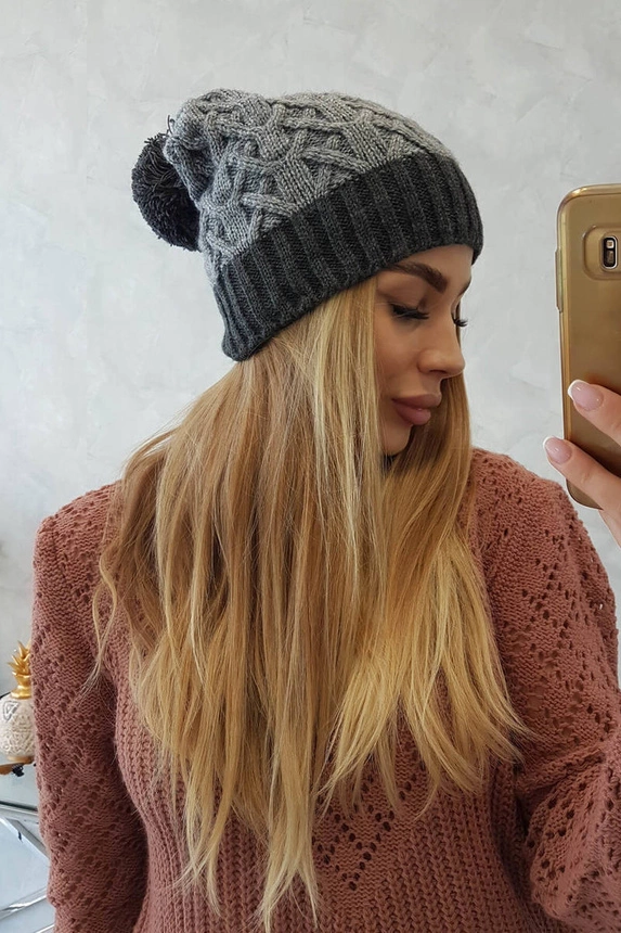 Čapica s fleece Bibiana K264 grafit + sivá
