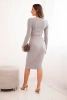 Women's ribbed dress with a V-neck and long sleeves gray