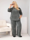 Plus Size women's set made of viscose corduroy with wide pants and sweatshirt khaki