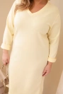 Dámska plus size sukňa maslová s výstrihom V a rukávom žltá