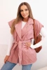 Women's quilted vest with a belt and wide collar dark pink