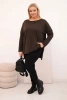Dámská bavlněná blůza Plus Size asymetrická s dlouhým rukávem hnědá