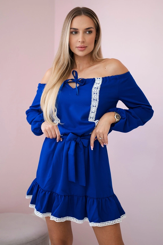 Off-the-shoulder dress and lace mauve-blue