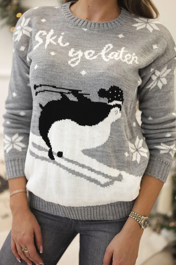 Christmas motif sweater gray