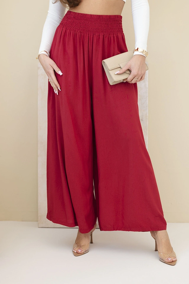 Ladies' viscose pants with an elastic waistband burgundy