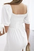 Dress ruffled at the back with tied sleeves ecru