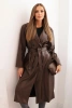 Damen-Trenchcoat aus Kunstleder mit Gürtel und Kragen braun