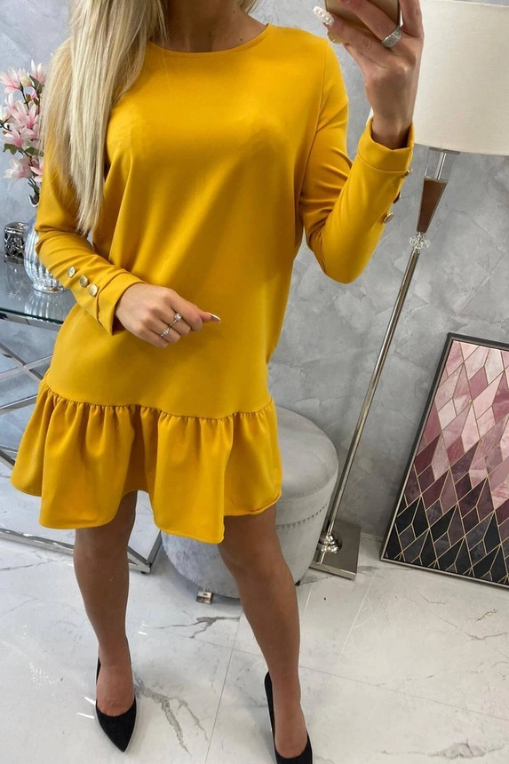 Dress with a flounce mustard
