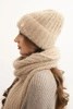 Women's set hat and long scarf made of soft yarn camel