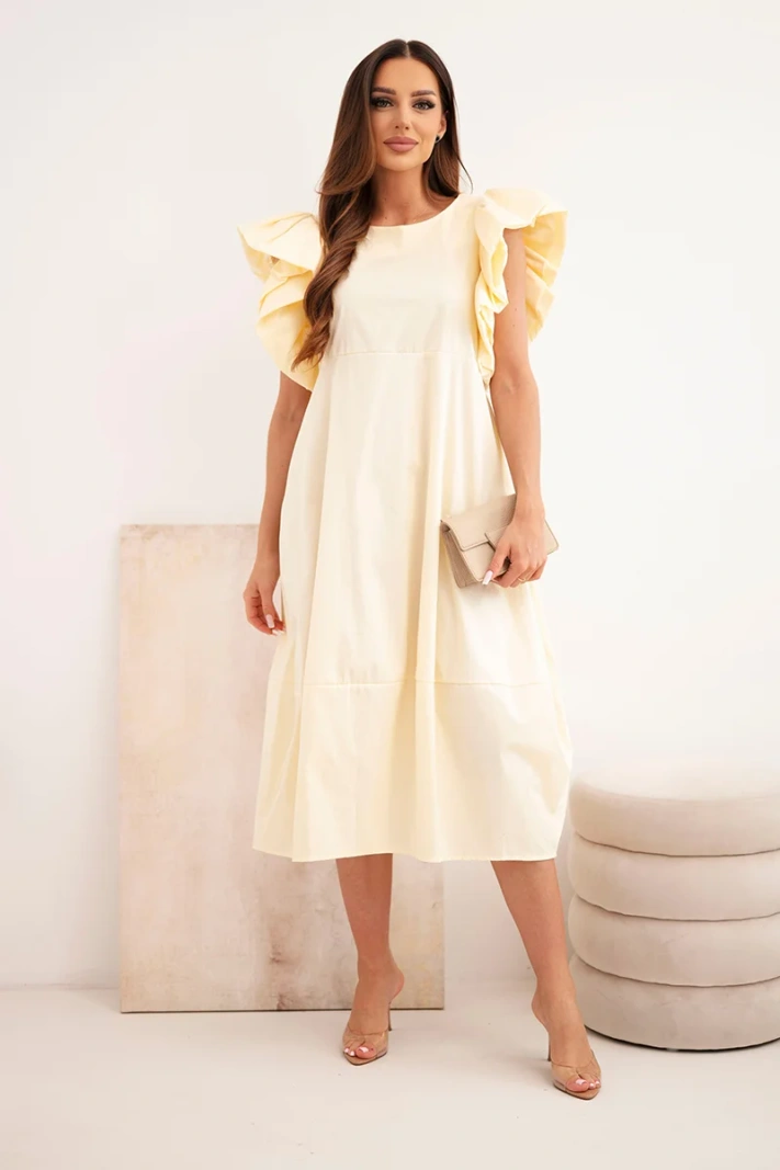 Women's cotton dress with ruffle sleeves yellow