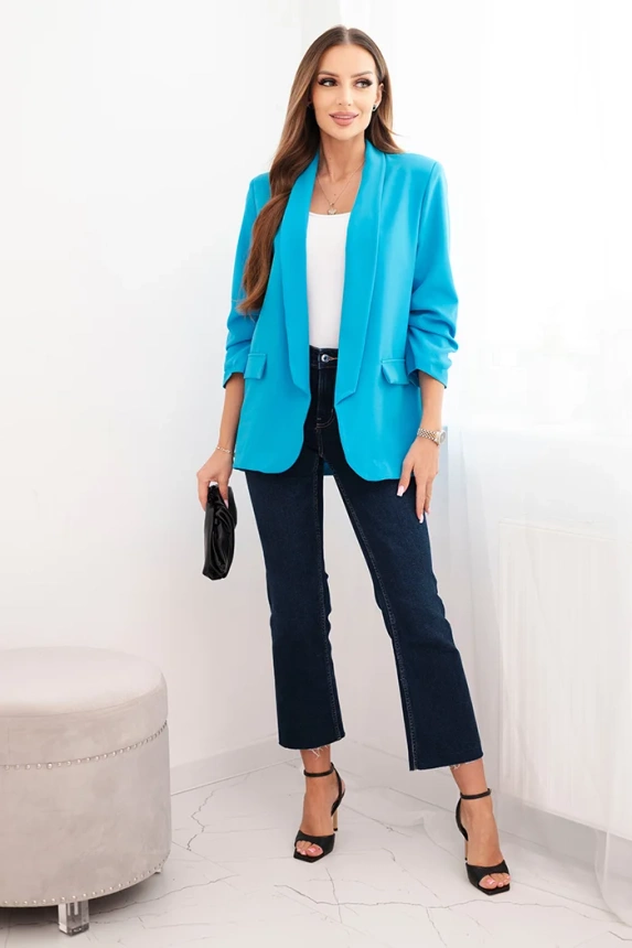 Women's unbuttoned blazer with lining S/M turquoise