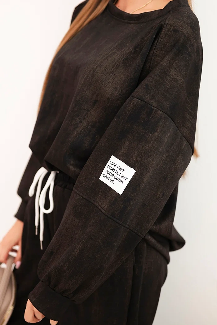 Damen Oversize Trainingsanzug aus Viskose mit Stone-Washed-Effekt schwarz