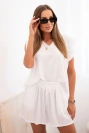 Komplet dámsky z viskózy blúzka s volánmi a krátke šortky biely