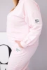 Plus Size women's set made of cotton with a loose sweatshirt and wide-leg pants candy pink