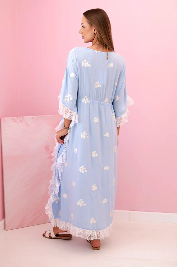 Women's boho viscose cape with lace blue