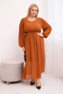 Dámská plisovaná sukýnka Plus Size z viskózy a s dlouhým rukávem camelová