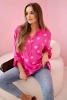 Linen Women's Blouse with Floral Pattern, Long Sleeves, and Buttons pink