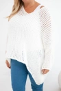 Damen Strickpullover oversized mit V-Ausschnitt und längerem Rücken ecru