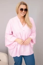 Women's viscose plus-size blouse with ruffled sleeves and V-neck candy pink