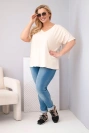 Damen-Baumwollbluse Plus-Size mit V-Ausschnitt und Fransen am Rücken beige
