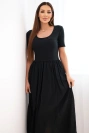 Damen-Midikleid aus Baumwolle mit kurzen Ärmeln und ausgestelltem Saum schwarz