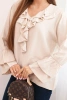 Women's viscose blouse with ruffles and long sleeves beige
