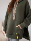 Damen-Oversize-Sweatshirt aus Baumwolle mit Kapuze und Tasche khaki