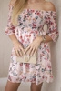 Off-the-shoulder dress with a flower pattern powdered pink