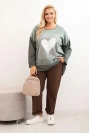 Women's Plus Size cotton sweatshirt with heart print and drawstrings khaki