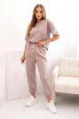 Women's viscose set with short sleeves and trousers beige melange