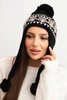 Women's winter wool hat with earflaps and pom-poms K436 black + mocha