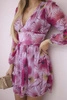 Airy dress with a floral motif dark pink