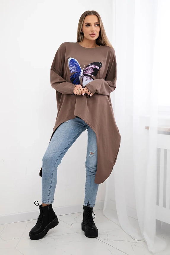 Blouse with print oversize mocca