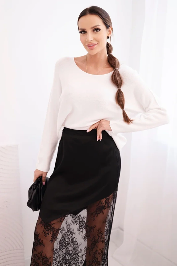 Women's viscose skirt with lace black