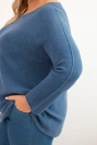 Sweter damski plus size z dekoltem łódką jeansowy