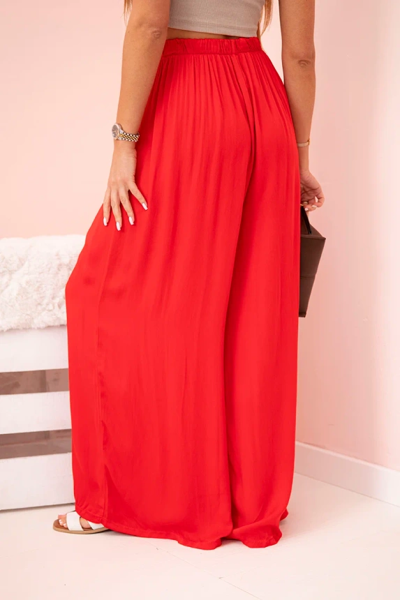 Women's wide viscose trousers with elastic waistband red