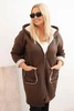 Dámska bunda Plus Size s kapucňou a vreckami zateplená barančekom hnedá
