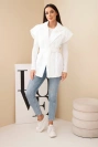 Women's quilted vest with a belt and wide collar white