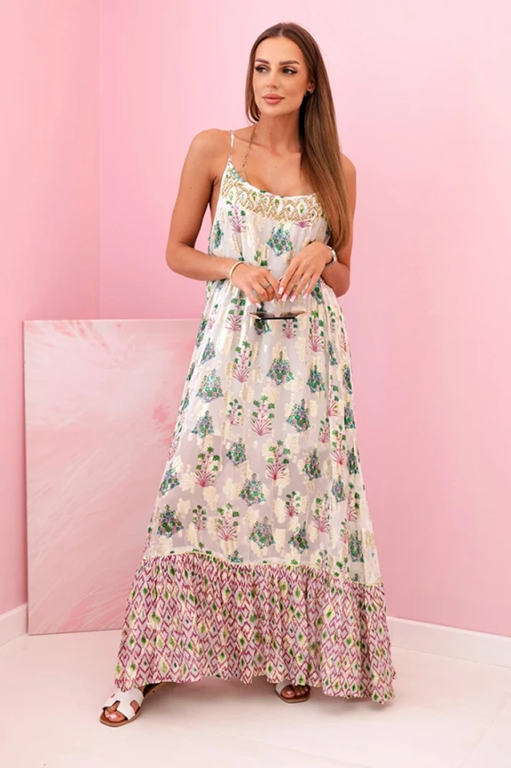 Damenkleid mit Trägern aus leichter Viskose violett