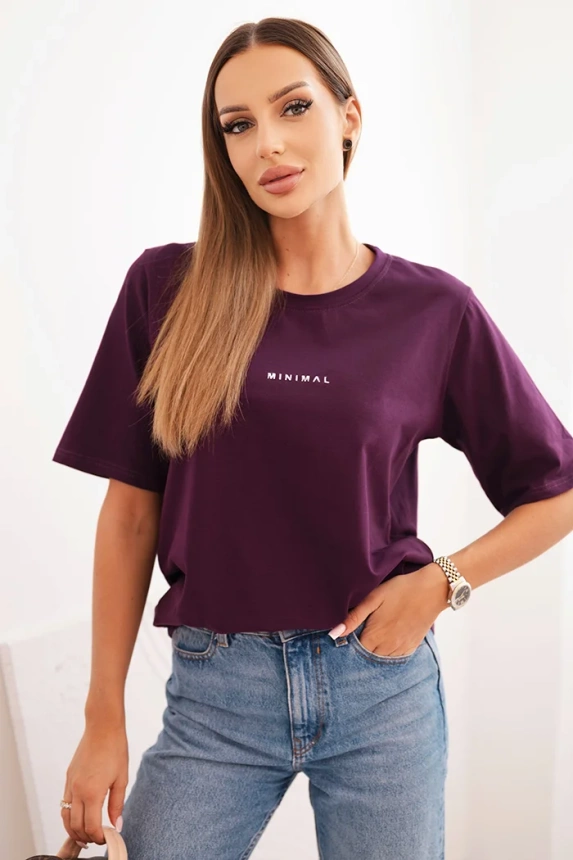 Moteriška medvilninė marškinė su Minimal spauda slyvinė