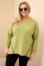 Damska bluzka Plus Size iš medvilnės su pasukamomis rankovėmis ir panterų juostele alyvuogių