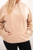 Damenpullover Plus Size aus Baumwolle mit Kapuze und Kängurutasche beige