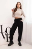 Elegant women's high-waisted trousers with a waist tie black
