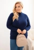 Moteriškas džemperis Plus Size iš viskozės su golfo apykakle mėlynas