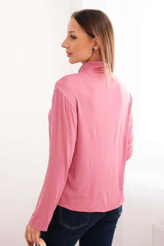 Women's viscose blouse with a turtleneck and long sleeves dark pink