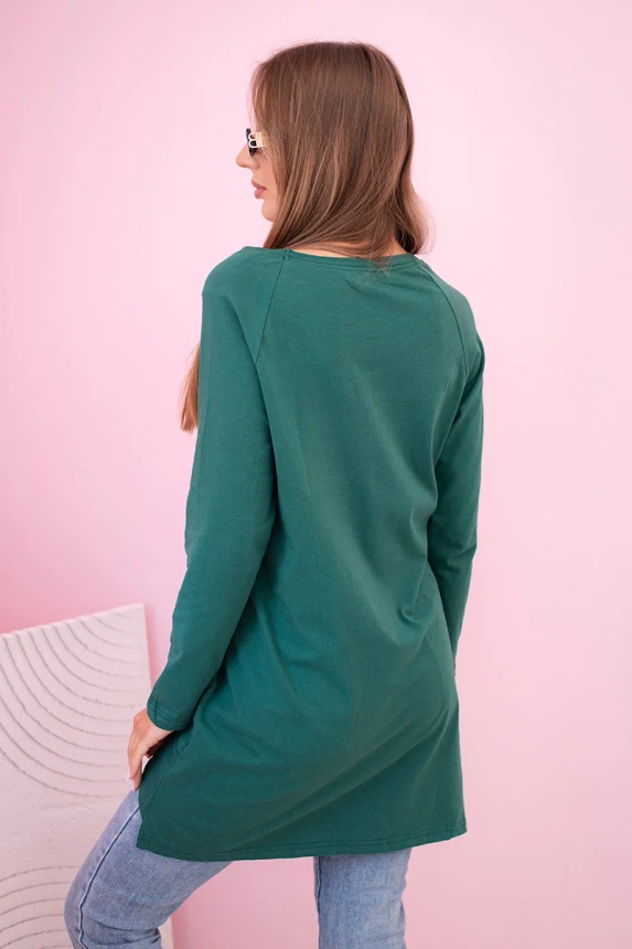 Women's blouse with pockets and decorative print green