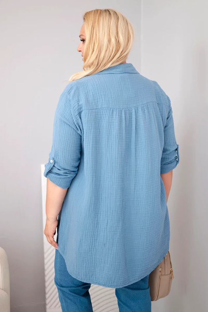 Koszula bawełniana muślinowa Plus Size ciemny jeans